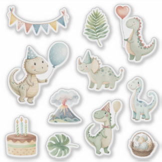 HandPainted Happy Birthday Dinos Sticker