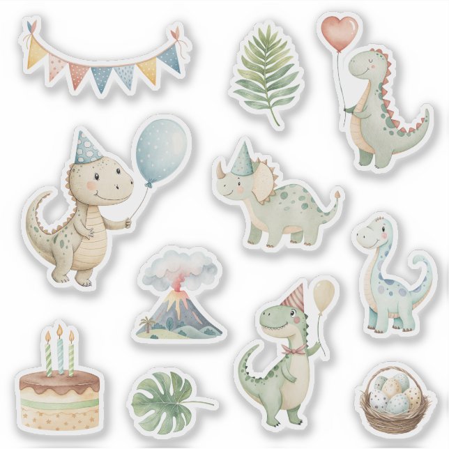 HandPainted Happy Birthday Dinos Sticker (Devant)