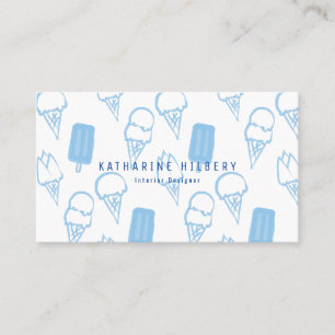 Handpainted Ice Cream Pattern Blue Business Card
