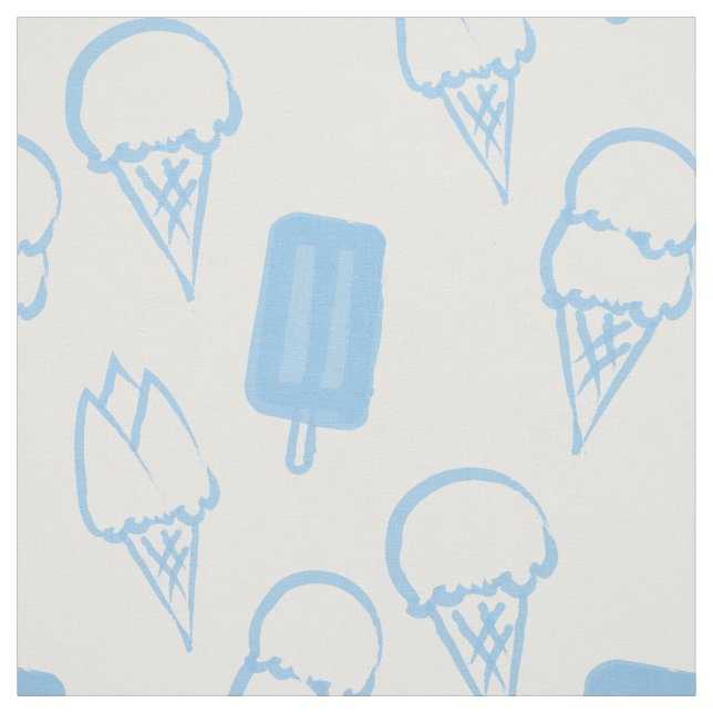 Handpainted Ice Cream Pattern Blue Fabric (Swatch)