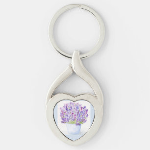 Handpainted Loose Watercolor Lavender Floral Keychain
