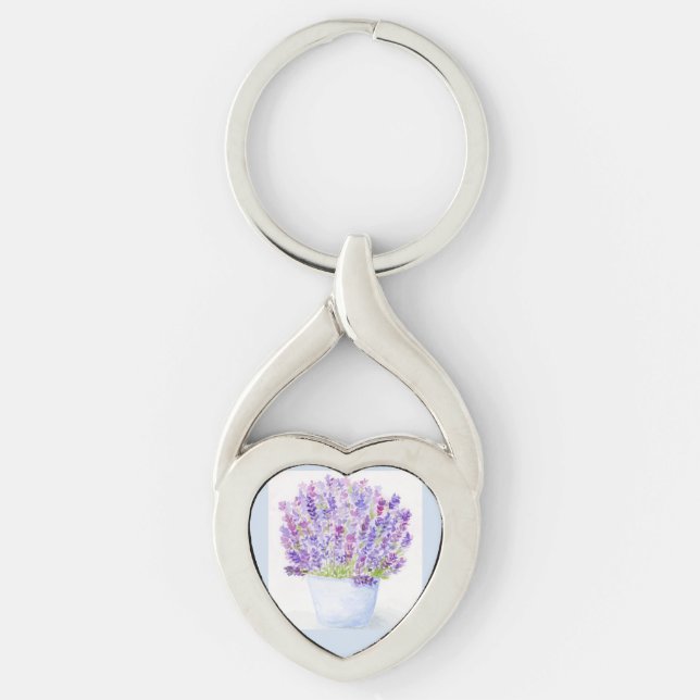 Handpainted Loose Watercolor Lavender Floral Keychain (Front)