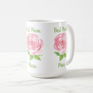 Handpainted Loose Watercolor Rose Floral NAME Coffee Mug