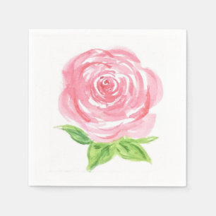 Handpainted Loose Watercolor Rose Floral  Napkin
