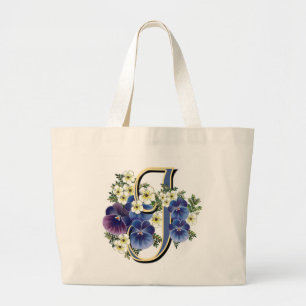 Handpainted Pansy Initial - J Large Tote Bag