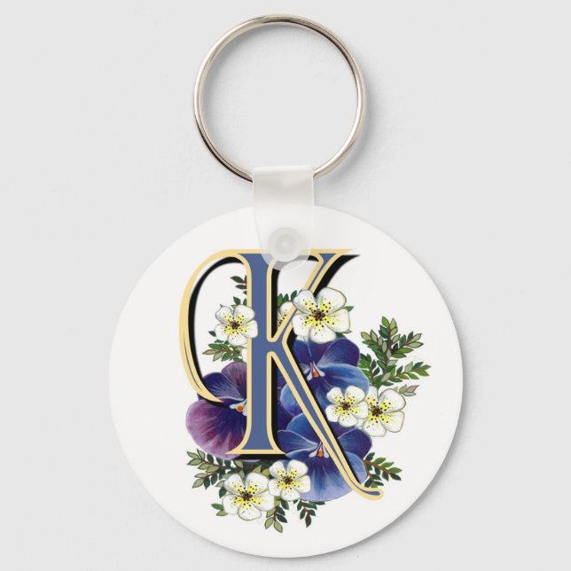 Handpainted Pansy Initial - K Keychain (Front)