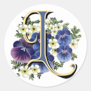 Handpainted Pansy Initial Monogram -  L Classic Round Sticker
