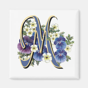 Handpainted Pansy Initial Monogram -  M Magnet