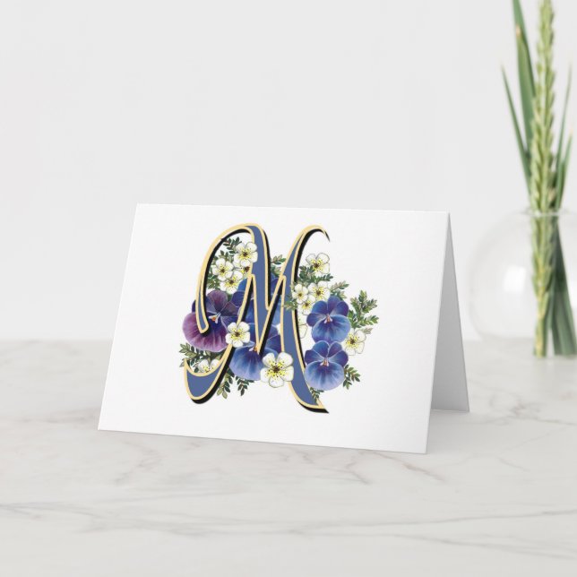 Handpainted Pansy Initial Monogram -  M Note Card (Front)