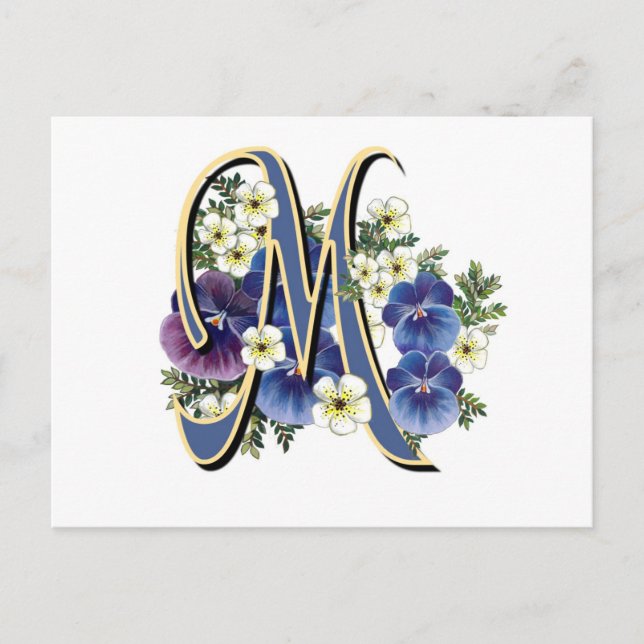 Handpainted Pansy Initial Monogram -  M Postcard (Front)