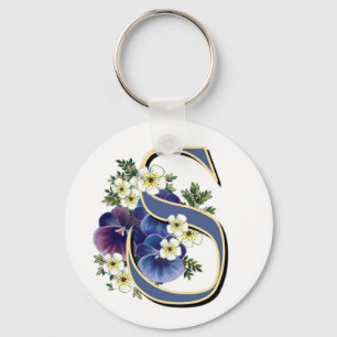 Handpainted Pansy Initial Monogram - S Keychain