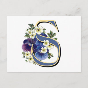 Handpainted Pansy Initial Monogram - S Postcard