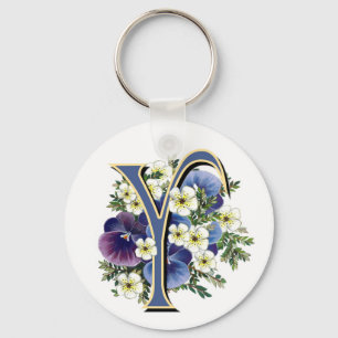 Handpainted Pansy Initial Monogram - Y Keychain