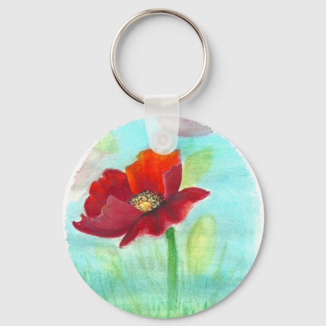 Handpainted Poppy key chain (Front)