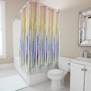 Handpainted rainbow sunset birch watercolor forest