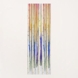 Handpainted rainbow sunset birch watercolor forest yoga mat