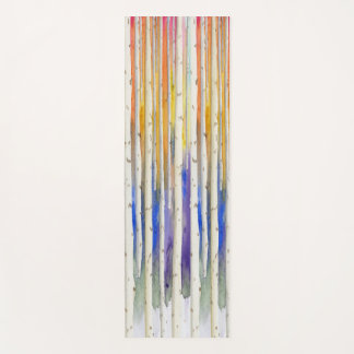 Handpainted rainbow sunset birch watercolor forest yoga mat