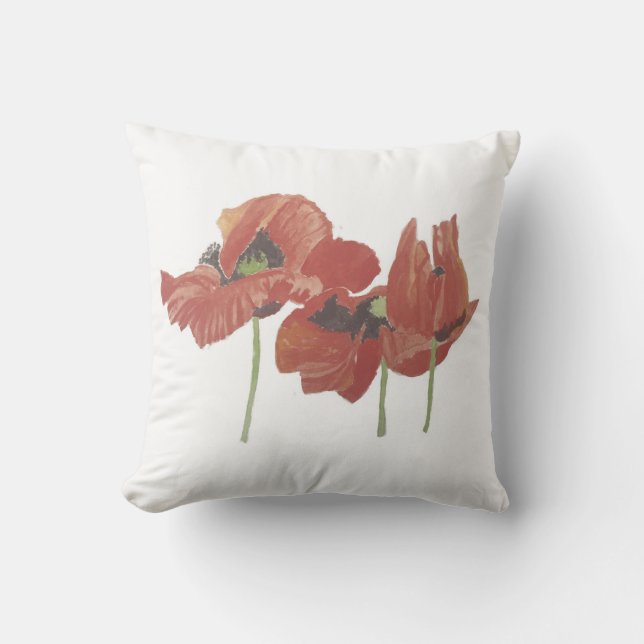 HANDPAINTED RED POPPY FLOWERS STYLISH  OUTDOOR PILLOW (Front)