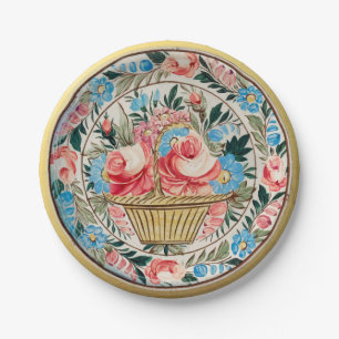 Handpainted Rose Floral Bouquet Ceramic Vintage  Paper Plate