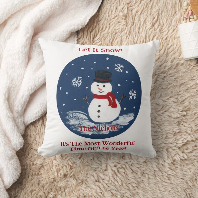 Handpainted Snowman PERSONALIZE message Throw Pillow (Blanket)