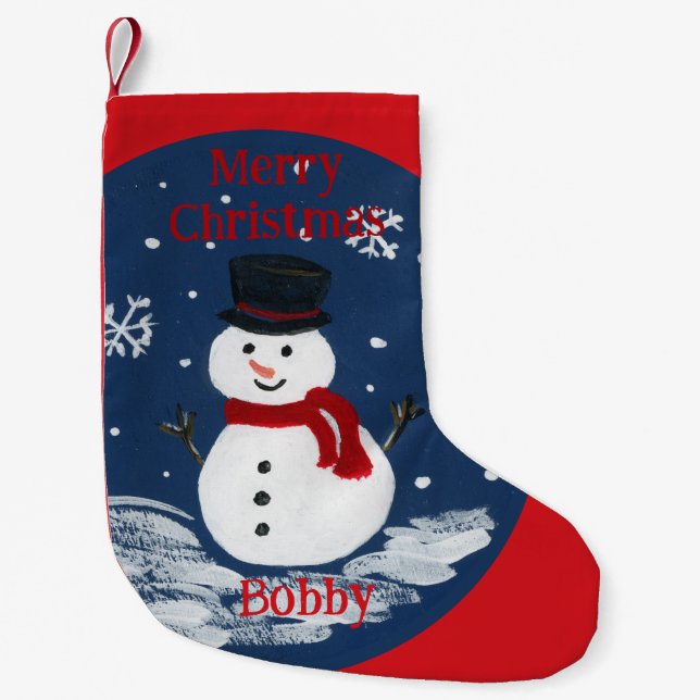 Handpainted Snowman PERSONALIZE  Small Christmas Stocking (Front)