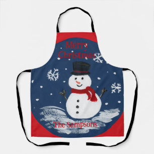 Handpainted Snowman Red PERSONALIZE  Apron