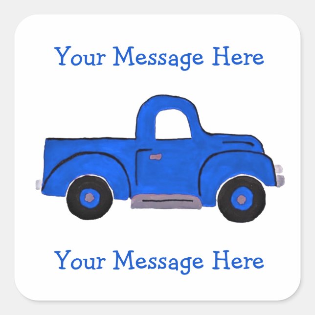 Handpainted Vintage Blue Truck Design  Square Sticker (Front)