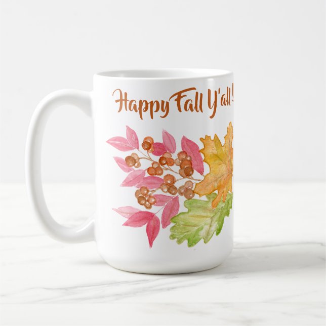Handpainted Watercolor Autumn Leaves + Berries Mug (Left)