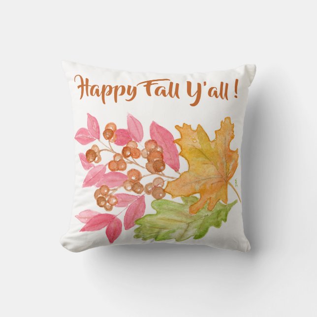Handpainted Watercolor Autumn Leaves Throw Pillow (Front)