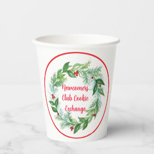 Handpainted Watercolor Christmas Holiday Wreath Paper Cups