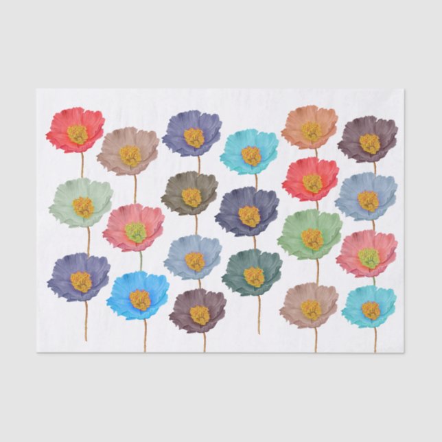 Handpainted watercolor floral decoupage crafters' tissue paper (Front)