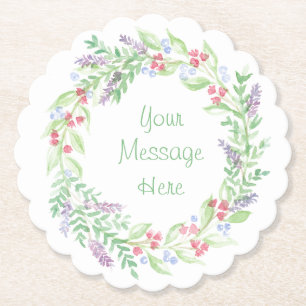 Handpainted Watercolor Floral Wreath Paper Coaster