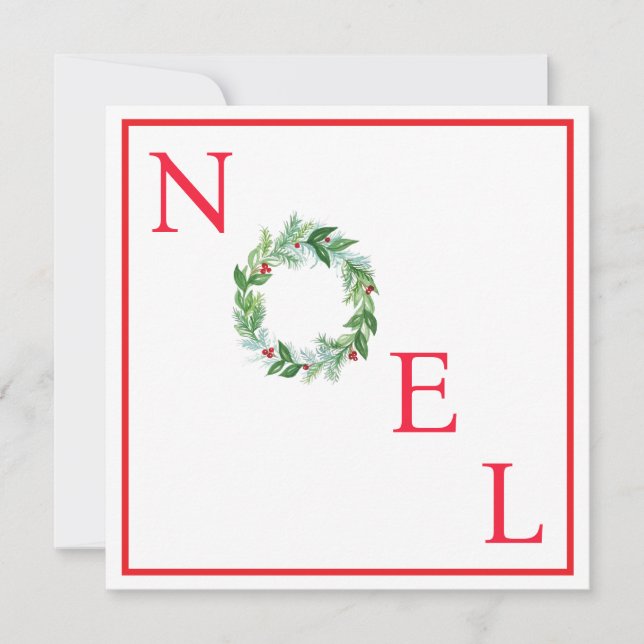 Handpainted Watercolor Holiday Wreath NOEL (Front)