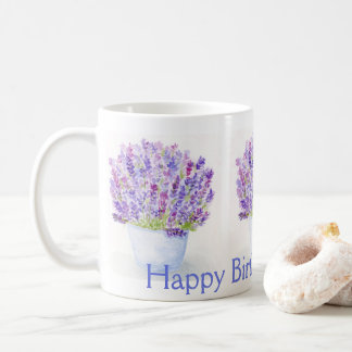Handpainted Watercolor Lavender Floral BIRTHDAY Coffee Mug