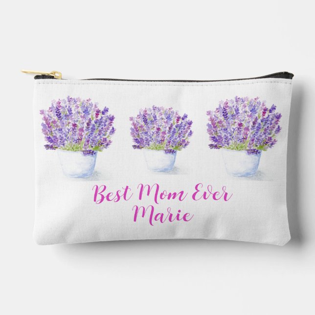 Handpainted Watercolor Lavender Floral MOM Accessory Pouch (Front)