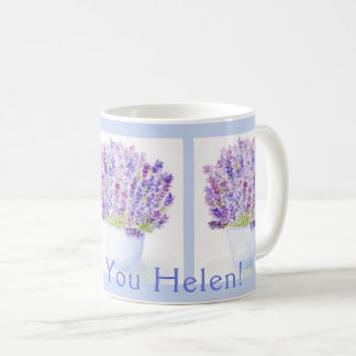 Handpainted Watercolor Lavender THANK YOU Name BLU Coffee Mug
