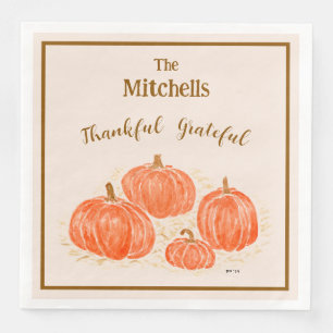 Handpainted Watercolor Pumpkin PERSONALIZE Thankfu Napkin
