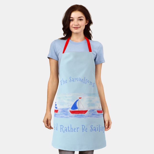Handpainted Watercolor Sailboats Rather Be Sailing Apron (Worn)