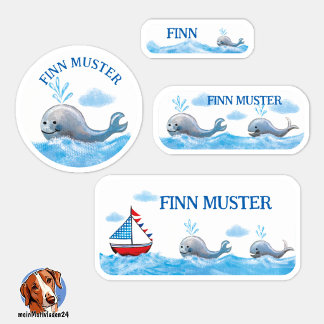 Handpainted Watercolor Whale - 24 Kids Name Labels