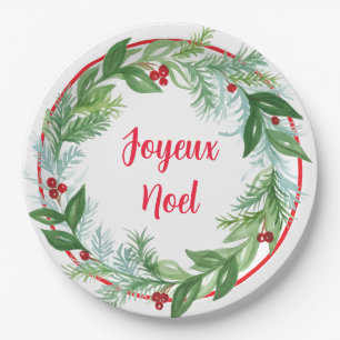 Handpainted Watercolor Xmas Holiday Wreath Noel Paper Plate