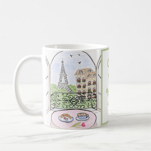 Handpainted Whimsical Paris Drawing Coffee Mug (Left)