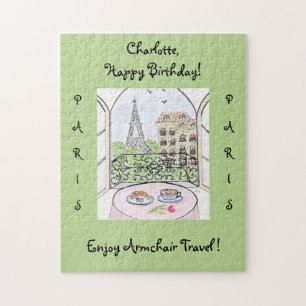 Handpainted Whimsical Paris Eiffel Tower CUSTOMIZE Jigsaw Puzzle