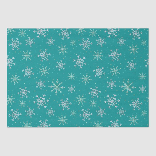 Handpainted White & Aqua Snowflakes on Teal Tissue Paper (Front)