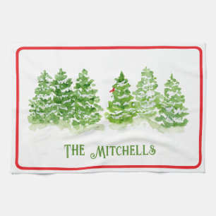 Handpainted Winter Trees PERSONALIZE NAME Kitchen Towel
