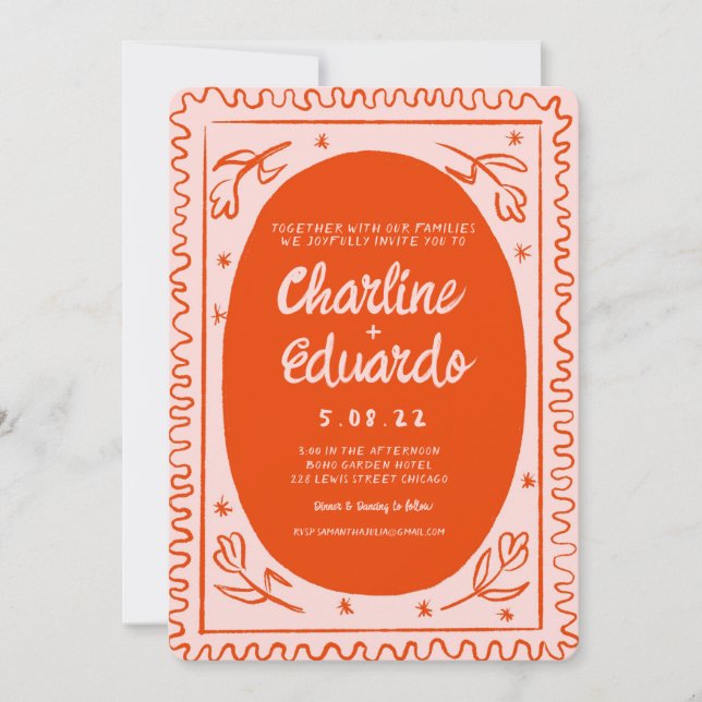 Handpainting Retro Contemporary Art Wedding Invitation (Front)