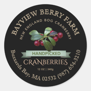 Handpicked Local Cranberry Label Gold on Black