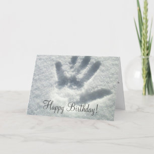 Handprint in the Snow; Happy Birthday Card