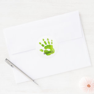 Handprint Kids Green Hand Name Timeless Sweet  Classic Round Sticker