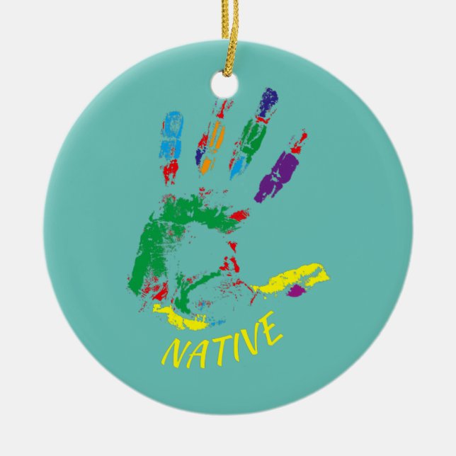 Handprint Native American Indigenous Tribe Ceramic Ornament (Front)