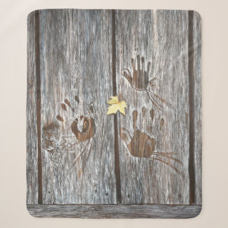 Handprints Birds on Wooden Boards with Autumn Leaf Sherpa Blanket